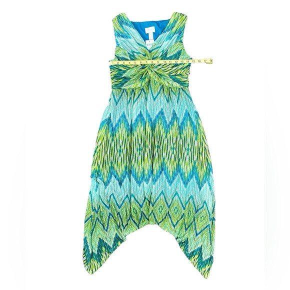 Chico’s Women’s Green Ikat Maida Handkerchief Dress Sleeveless V-Neck Size 0 - Picture 8 of 13